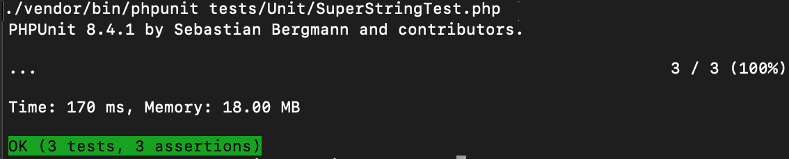 Figure 2: Green Phase Output from PHPUnit